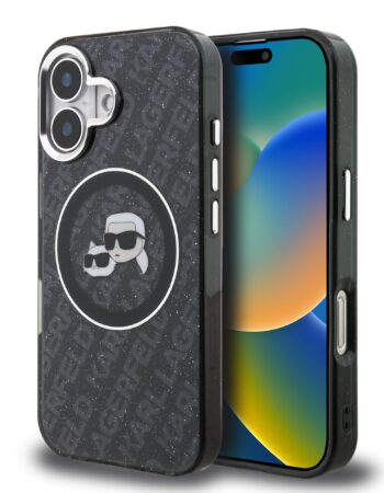 Karl Lagerfeld Калъф Apple iPhone 16, IML K/C Heads Repeated Logo MagSafe /черен/ - KLHMP16SHMKBKCHK