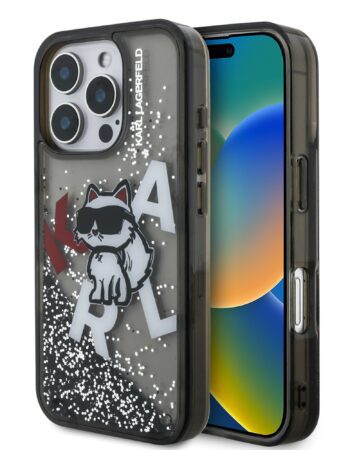 Karl Lagerfeld Калъф Apple iPhone 16 Pro, Liquid Glitter Scattered Choupette /черен/ - KLHCP16LLCHSCTDK