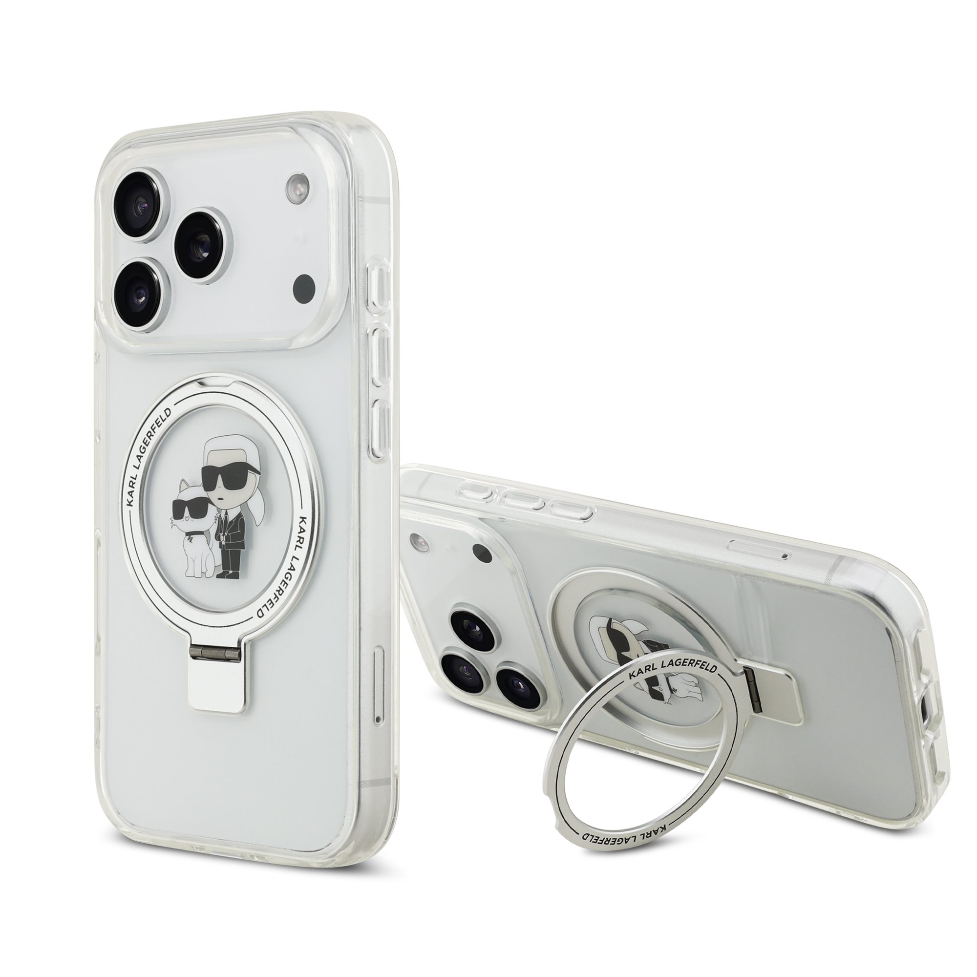 Karl Lagerfeld Калъф Apple iPhone 17 Pro, Ringstand K/C MagSafe /бял/ - KLHMP17LHMRSKCH