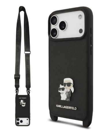 Karl Lagerfeld Калъф Apple iPhone 17 Pro, Saffiano Metal K/C + Crossbody Strap /черен/ - KLHCP17LSAKCPBK