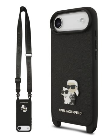 Karl Lagerfeld Калъф Apple iPhone 17 Air, Saffiano Metal K/C + Crossbody Strap /черен/ - KLHCP17MSAKCPBK