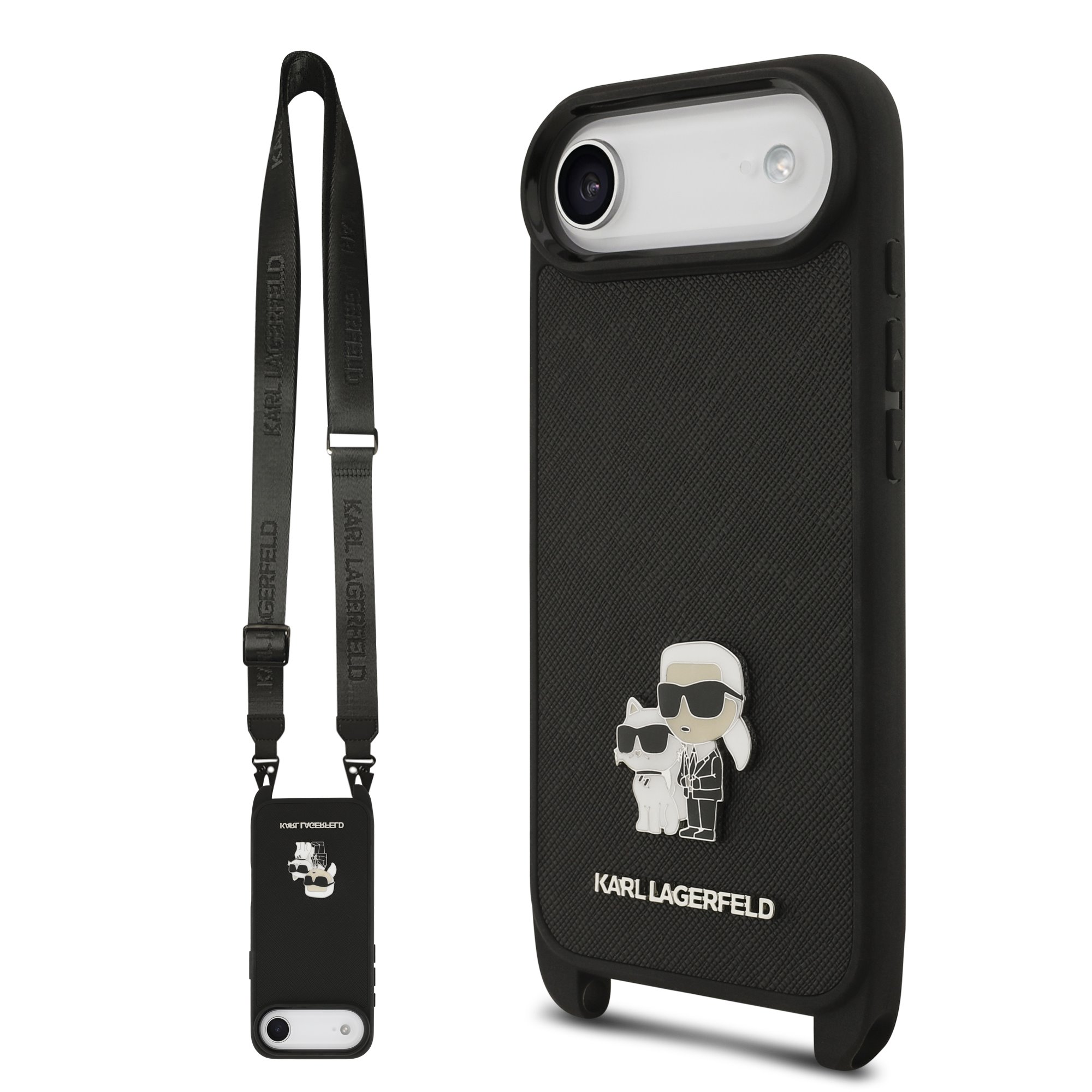 Karl Lagerfeld Калъф Apple iPhone 17 Air, Saffiano Metal K/C + Crossbody Strap /черен/ - KLHCP17MSAKCPBK
