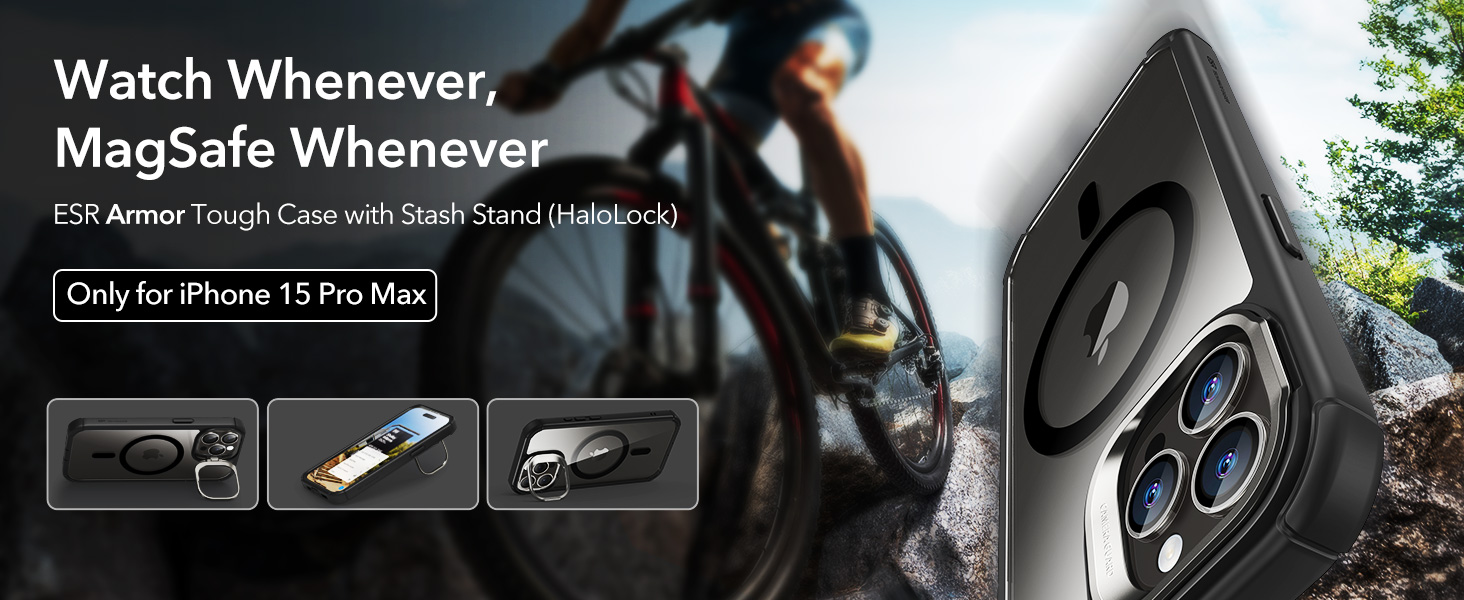 ESR Калъф Armor Tough със стойка 360, iPhone 15 Pro Max, MagSafe /прозрачно + черно/ – снимка 3