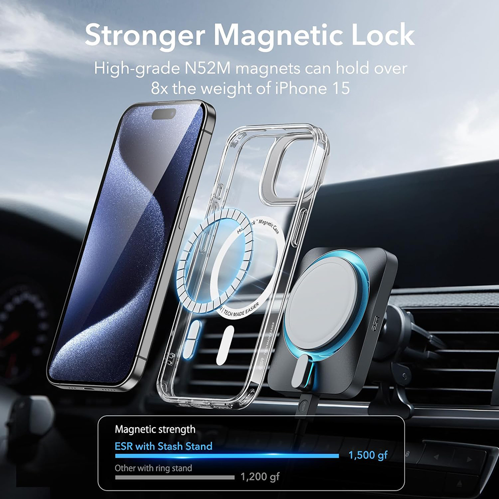 ESR Калъф Classic Hybrid със стойка iPhone 15 Pro, MagSafe /прозрачно + тъмно синьо/ – снимка 3