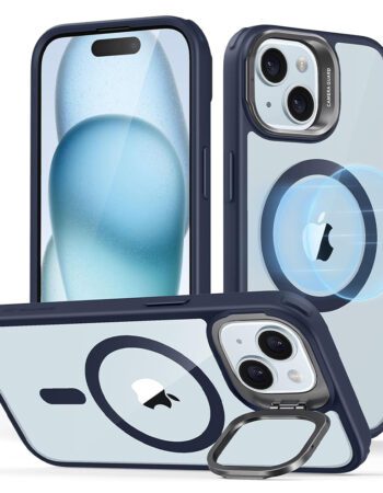 ESR Калъф Classic Hybrid със стойка iPhone 15, MagSafe /прозрачно + тъмно синьо/