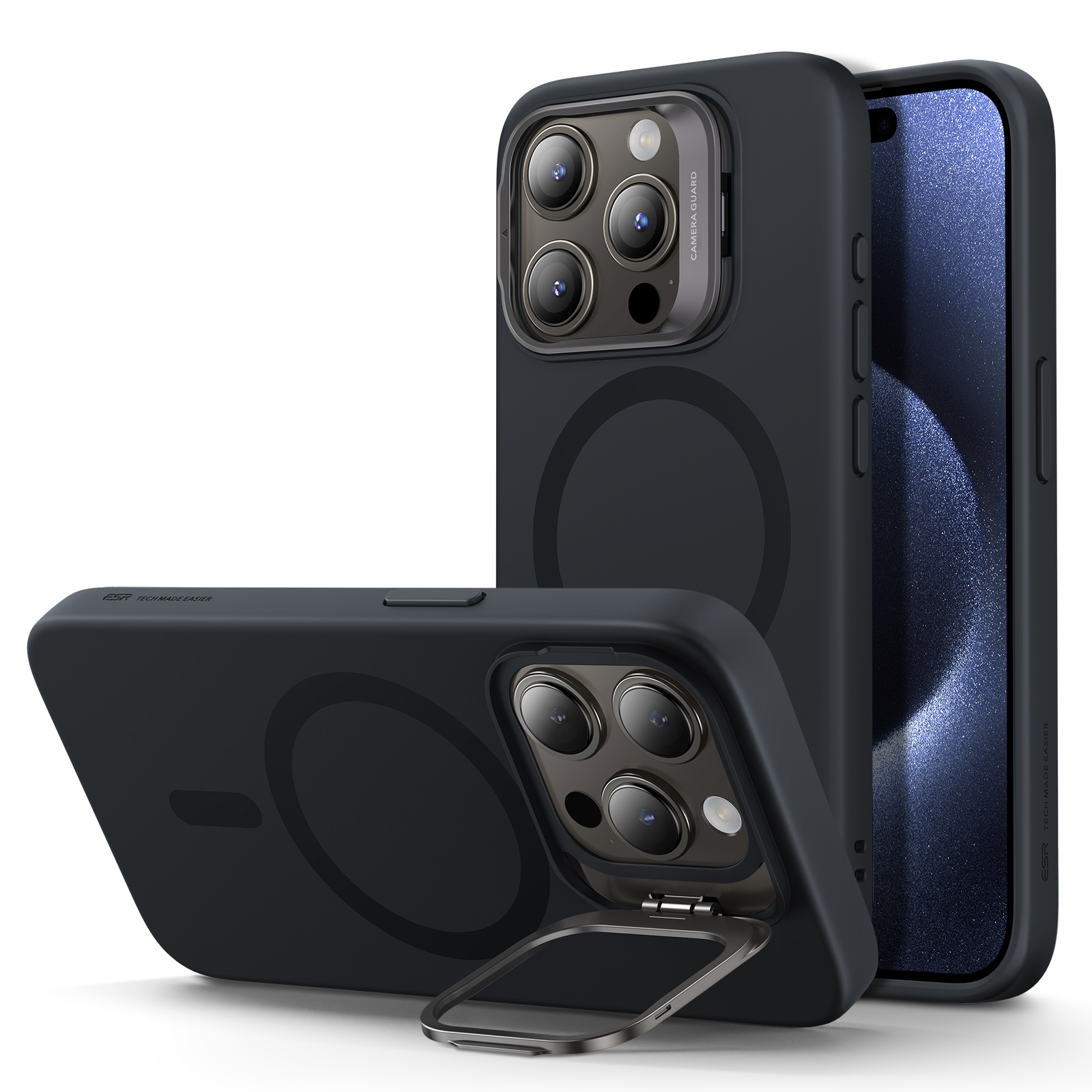 ESR Калъф Cloud Soft със стойка iPhone 15 Pro, MagSafe /черен/