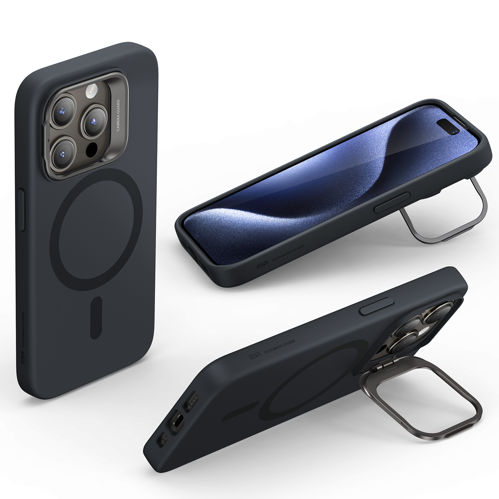 ESR Калъф Cloud Soft със стойка iPhone 15 Pro, MagSafe /черен/ – снимка 2