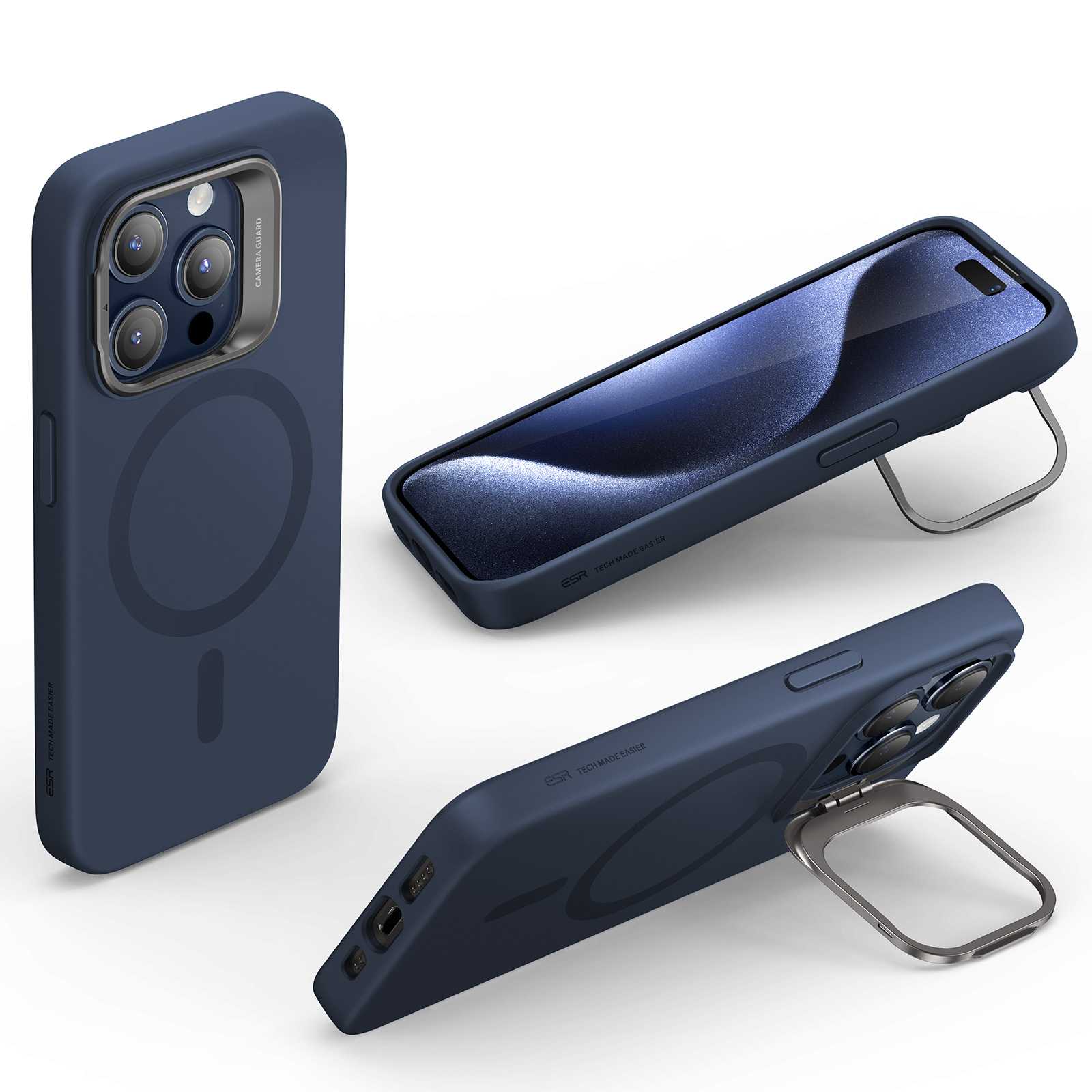 ESR Калъф Cloud Soft със стойка iPhone 15 Pro, MagSafe /тъмно син/ – снимка 2