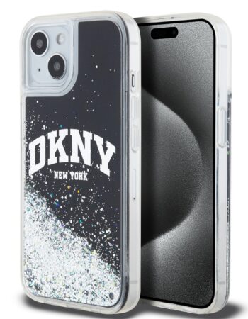 DKNY Калъф Apple iPhone 15, Liquid Glitter Arch Logo, черен - DKHCP15SLBNAEK