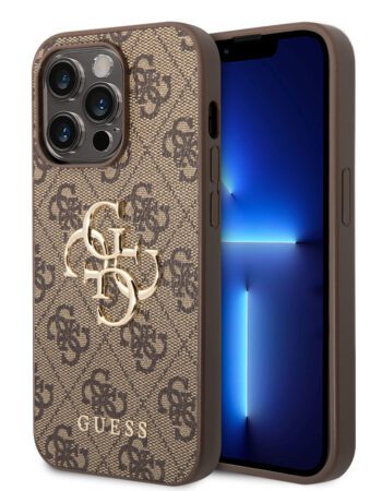 GUESS Калъф Apple iPhone 15 Pro Max, PU 4G Metal Logo Case, кафяв - GUHCP15X4GMGBR