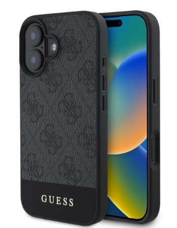 GUESS Калъф Apple iPhone 16, PU 4G Stripe, сив - GUHCP16SG4GLGR