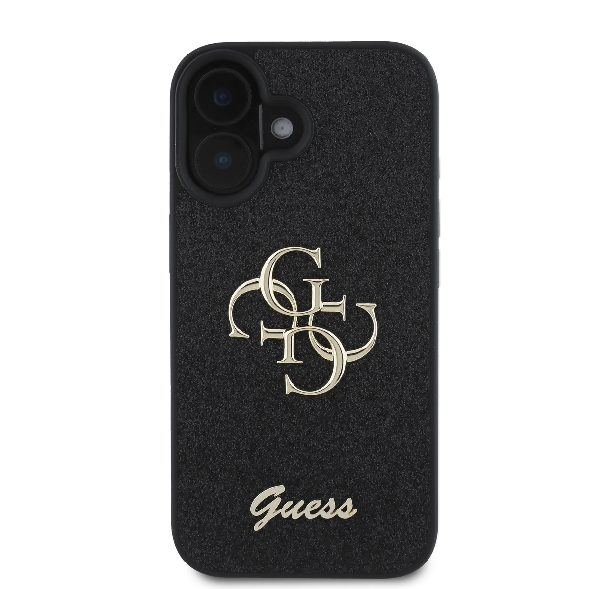GUESS Калъф Apple iPhone 16, PU Fixed Glitter 4G Metal Logo, черен - GUHCP16SHG4SGK – снимка 2