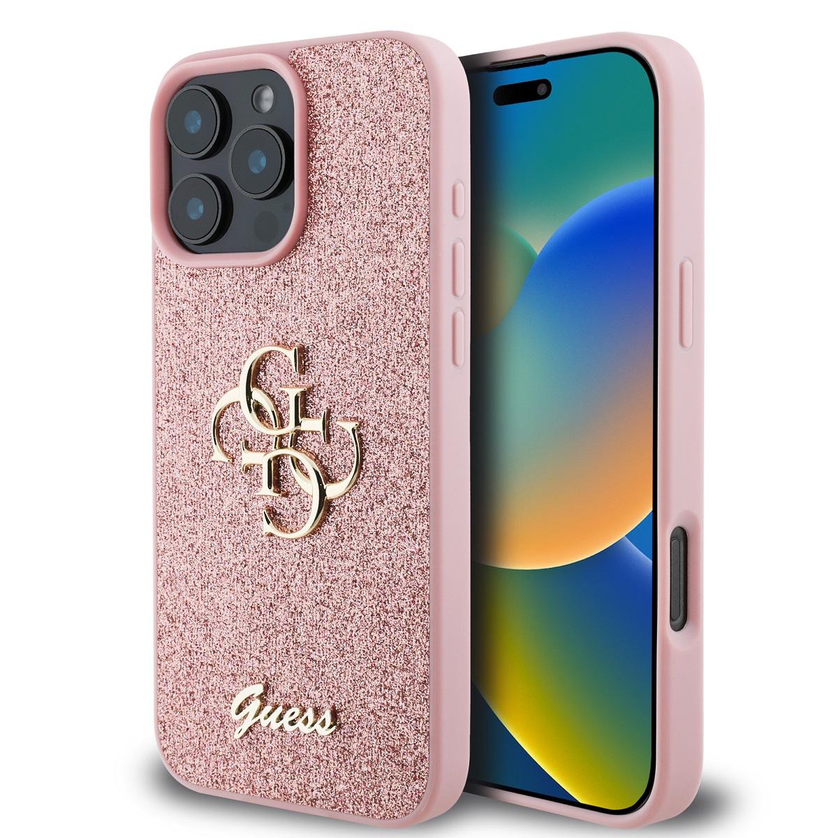 GUESS Калъф Apple iPhone 15 Pro, PU 4G Metal Logo, розов - GUHCP15L4GMGPI