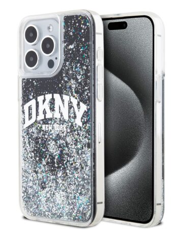 DKNY Калъф Apple iPhone 15 Pro, Liquid Glitter Arch Logo, черен - DKHCP15LLBNAEK