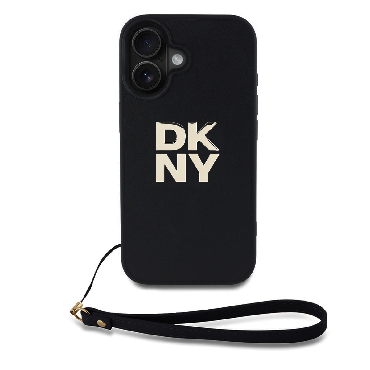 DKNY Калъф Apple iPhone 16, PU Leather Stack Logo + Wrist Strap, черен - DKHCP16SPBSWSK