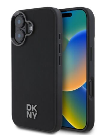 DKNY Калъф Apple iPhone 16, PU Leather Stack Logo Magsafe, черен - DKHMP16SPSMCSLK