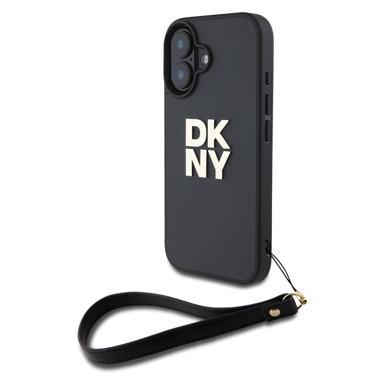 DKNY Калъф Apple iPhone 16, PU Leather Stack Logo + Wrist Strap, черен - DKHCP16SPBSWSK – снимка 2
