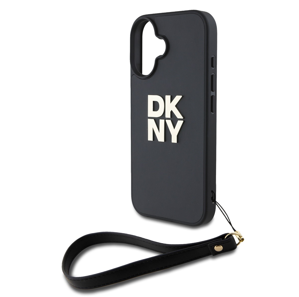 DKNY Калъф Apple iPhone 16, PU Leather Stack Logo + Wrist Strap, черен - DKHCP16SPBSWSK – снимка 3