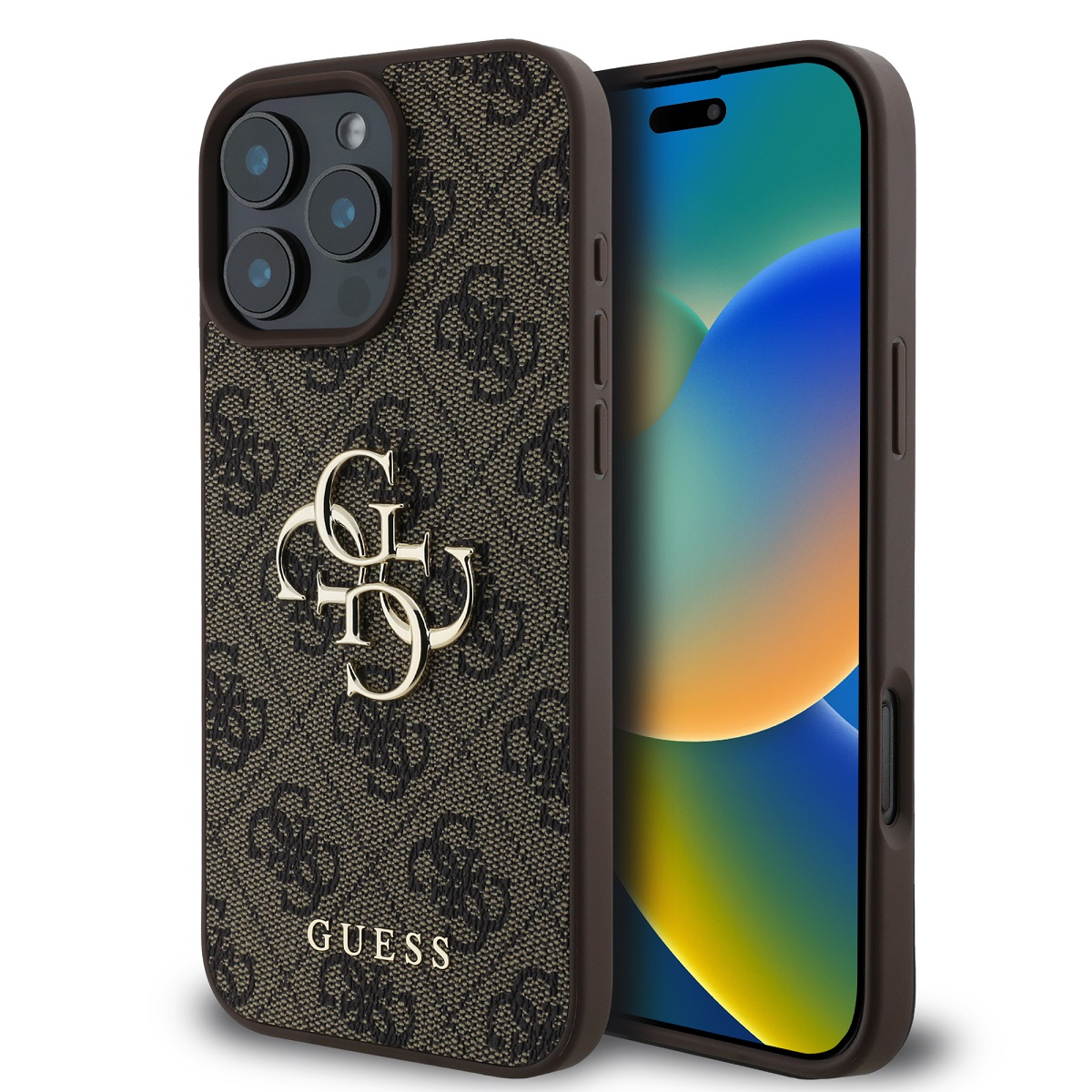 GUESS Калъф Apple iPhone 16 Pro Max, PU 4G Metal Logo, кафяв - GUHCP16X4GMGBR
