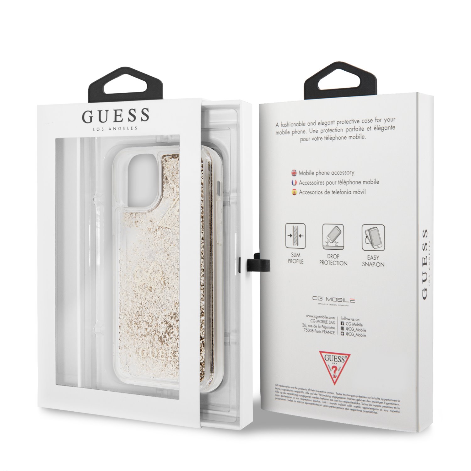 GUESS Калъф Apple iPhone 11, Glitter Hearts, златен - GUHCN61GLHFLGO – снимка 4