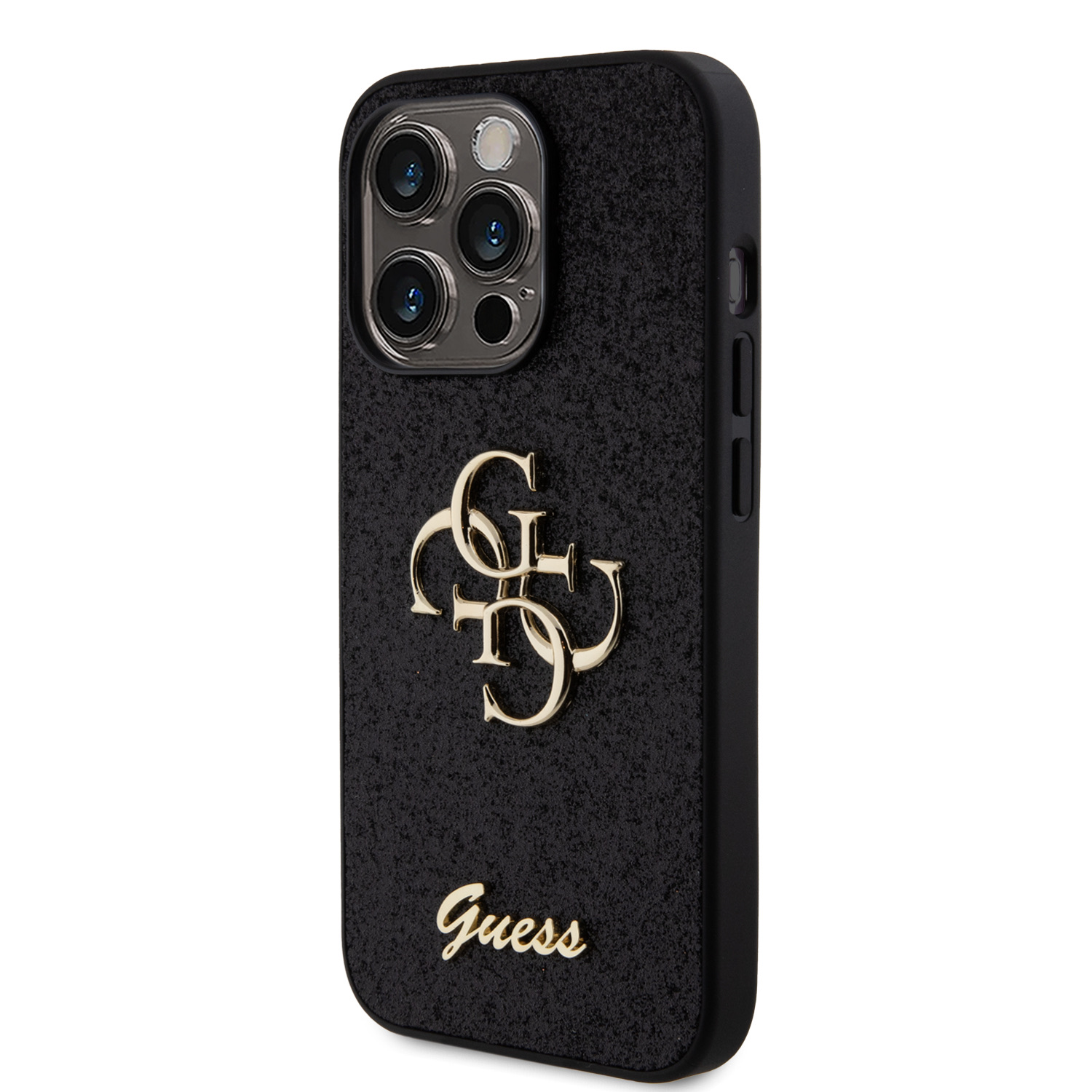 GUESS Калъф Apple iPhone 15 Pro, PU Fixed Glitter 4G Metal Logo, черен - GUHCP15LHG4SGK – снимка 2