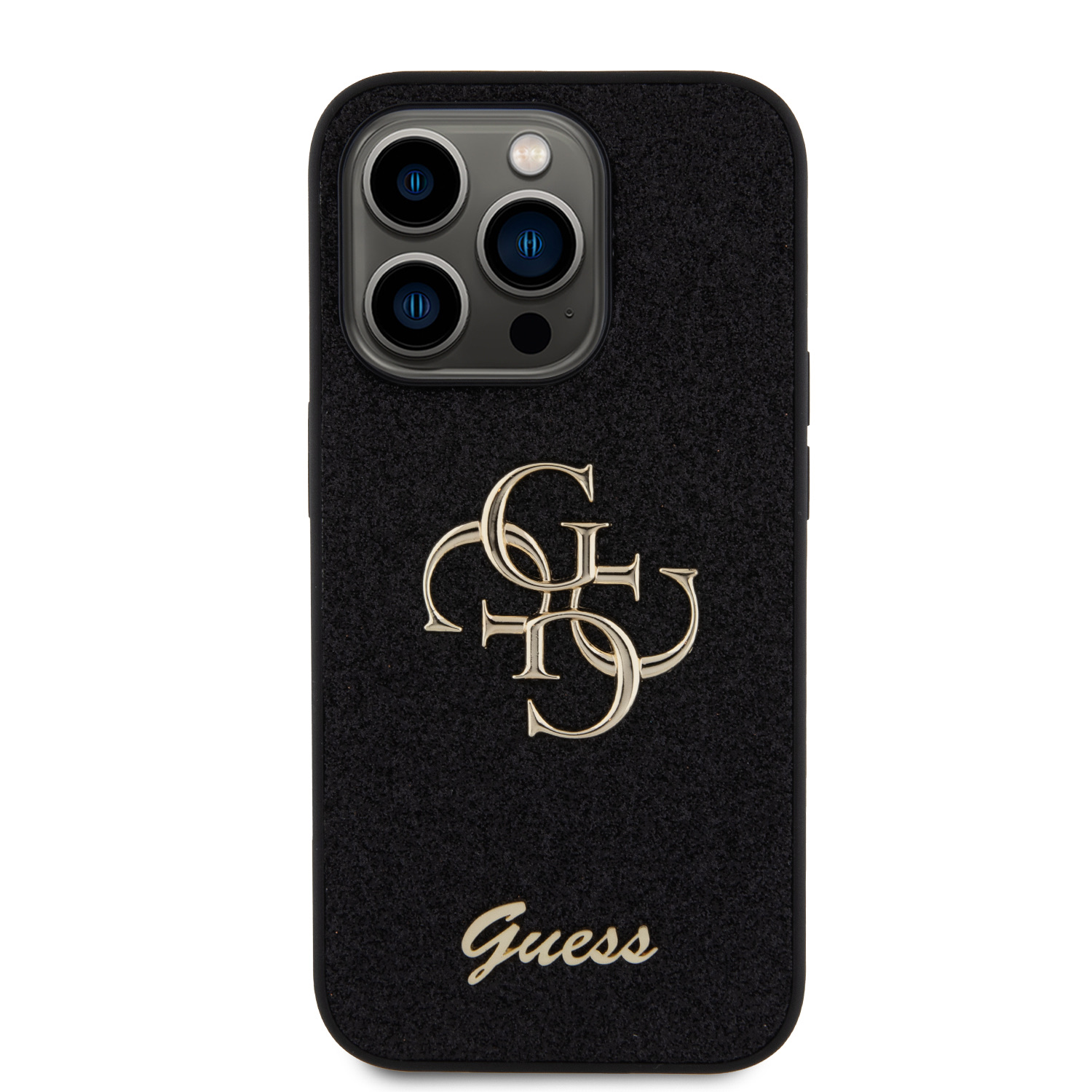 GUESS Калъф Apple iPhone 15 Pro, PU Fixed Glitter 4G Metal Logo, черен - GUHCP15LHG4SGK – снимка 3