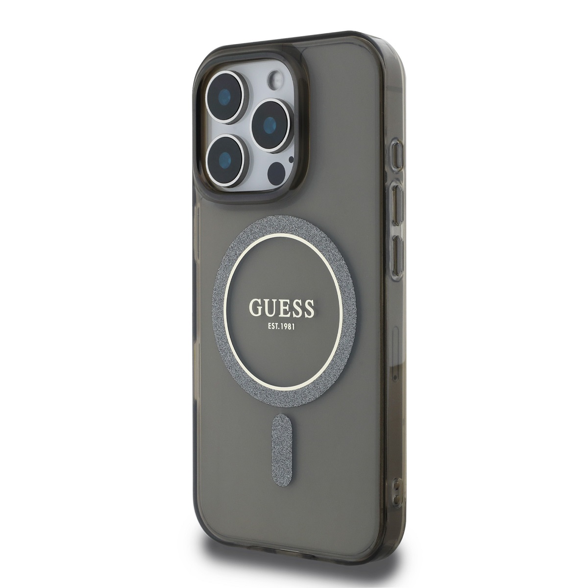 GUESS Калъф Apple iPhone 16 Pro Max, IML Glitter Ring MagSafe, черен - GUHMP16XHFGEREK – снимка 3
