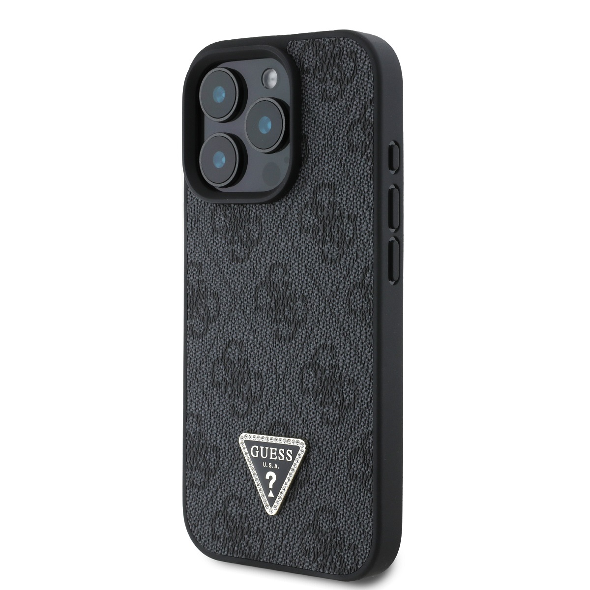 GUESS Калъф Apple iPhone 16 Pro, PU 4G Strass Triangle Metal Logo, черен - GUHCP16LP4TDPK – снимка 3