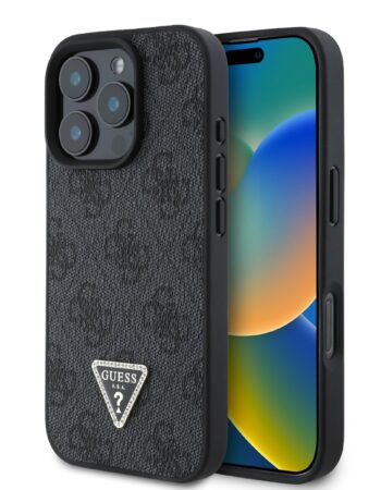 GUESS Калъф Apple iPhone 16 Pro, PU 4G Strass Triangle Metal Logo, черен - GUHCP16LP4TDPK