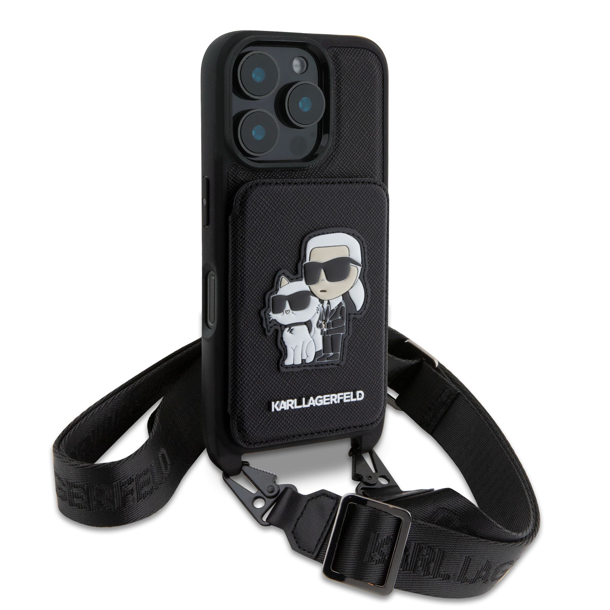 Karl Lagerfeld Калъф Apple iPhone 16 Pro, Saffiano Crossbody Strap K/C /черен/ - KLHCP16LCSAKCPMK – снимка 3