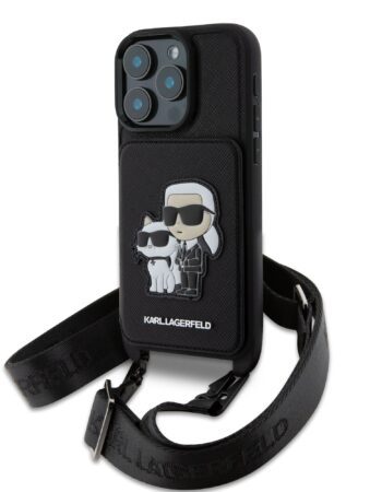 Karl Lagerfeld Калъф Apple iPhone 16 Pro, Saffiano Crossbody Strap K/C /черен/ - KLHCP16LCSAKCPMK