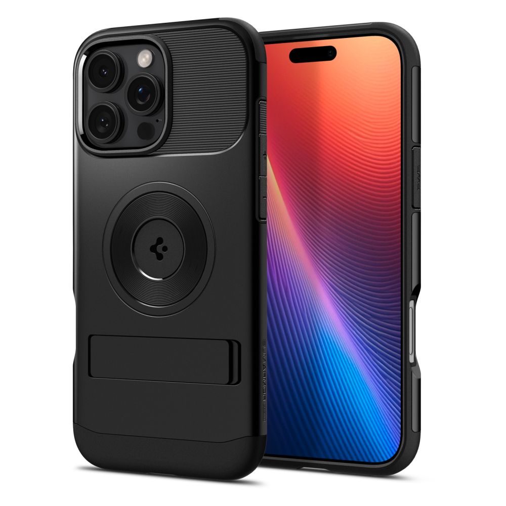 SPIGEN Калъф SLIM Armor със стойка, Apple iPhone 16 Pro Max, MagSafe /черен/ - ACS08034