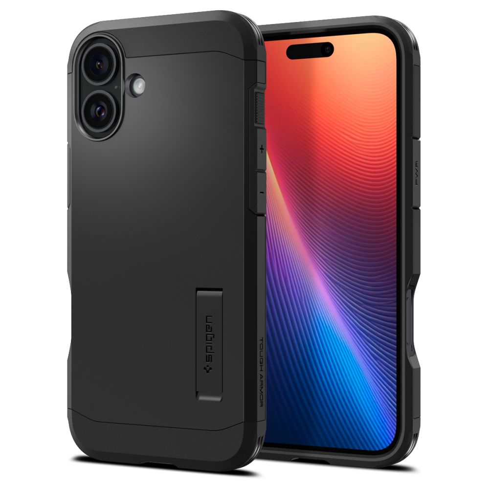 SPIGEN Калъф Tough Armor със стойка, Apple iPhone 16, MagSafe /черен/ - ACS08216