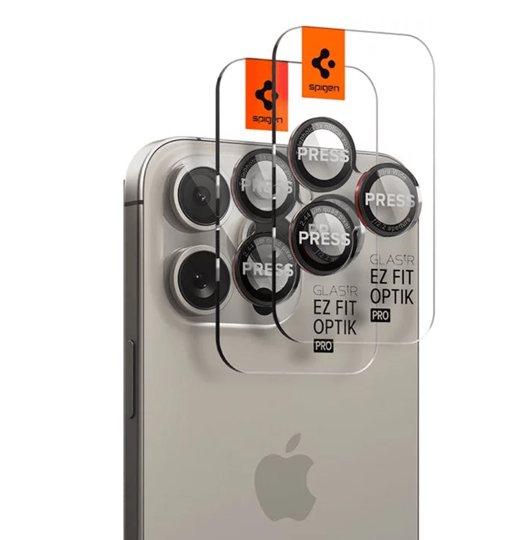 SPIGEN Camera Lens Optik Pro Glass tR.Ez Fit L-Series Apple iPhone 16 Pro/16 Pro Max, SET 2бр. /черни + червено/ - AGL05217
