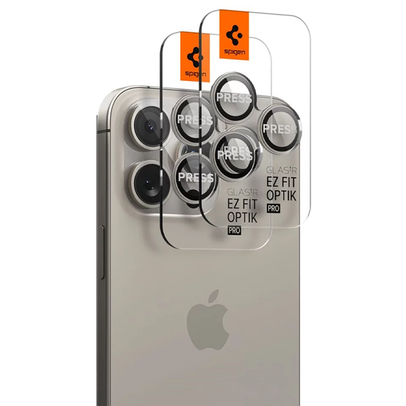 SPIGEN Camera Lens Optik Pro Glass tR.Ez Fit Apple iPhone 17/16/15 Pro/ 17/16/15 Pro Max SET 2бр. /титаниеви/ - AGL07163