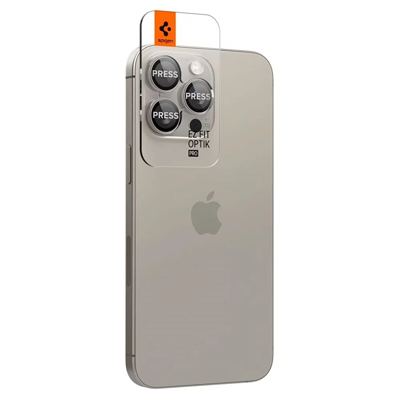 SPIGEN Camera Lens Optik Pro Glass tR.Ez Fit Apple iPhone 17/16/15 Pro/ 17/16/15 Pro Max SET 2бр. /титаниеви/ - AGL07163 – снимка 2