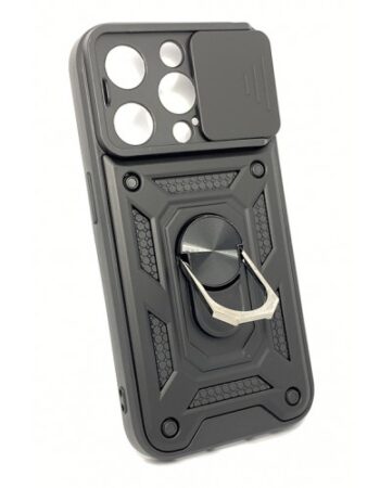 Удароустойчив Кейс с Ring, Car, Slide Camera Cover iPhone 15 Pro - Черен