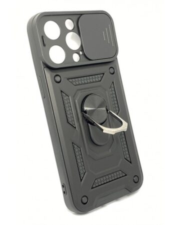 Удароустойчив Кейс с Ring, Car, Slide Camera Cover iPhone 15 Pro Max - Черен