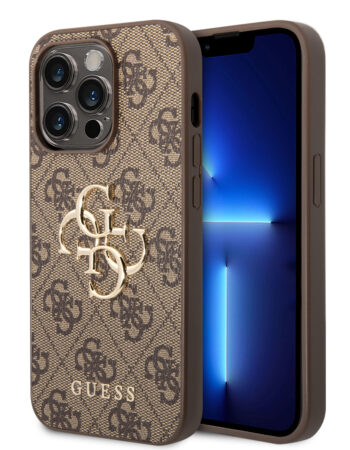 GUESS Калъф Apple iPhone 15 Pro, PU 4G Metal Logo Case, кафяв - GUHCP15L4GMGBR