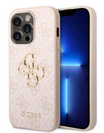 GUESS Калъф Apple iPhone 15 Pro, PU 4G Metal Logo, розов - GUHCP15L4GMGPI