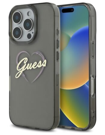 GUESS Калъф Apple iPhone 16 Pro, Hardcase IML Heart, черен - GUHCP16LHCHGSPK