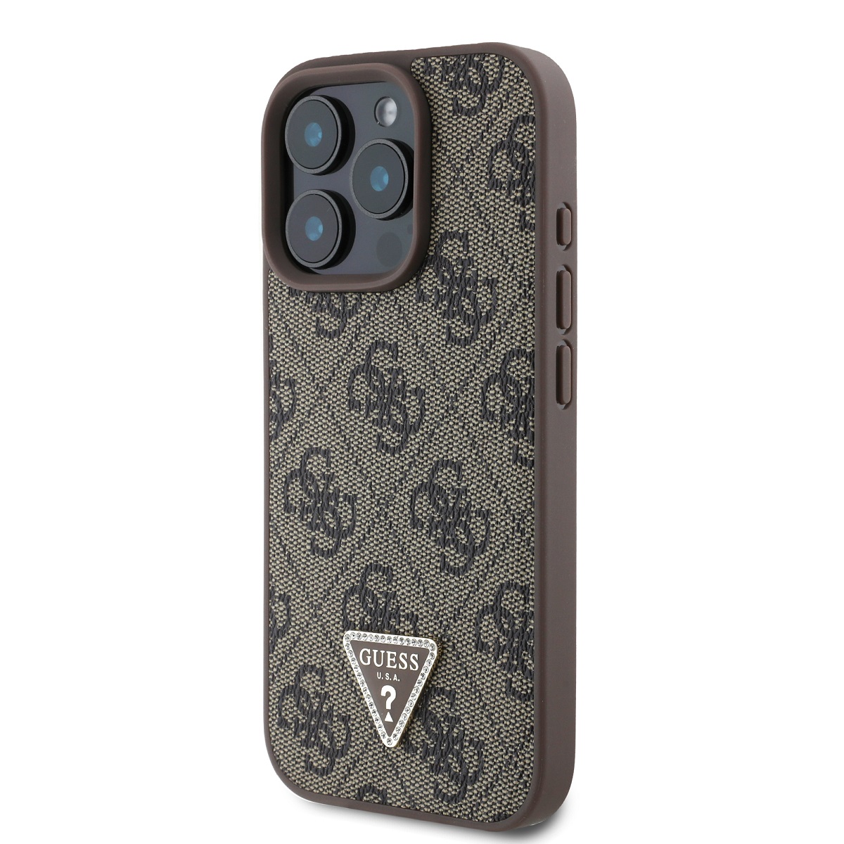 GUESS Калъф Apple iPhone 16 Pro, PU 4G Strass Triangle Metal Logo, кафяв - GUHCP16LP4TDPW - Image 3
