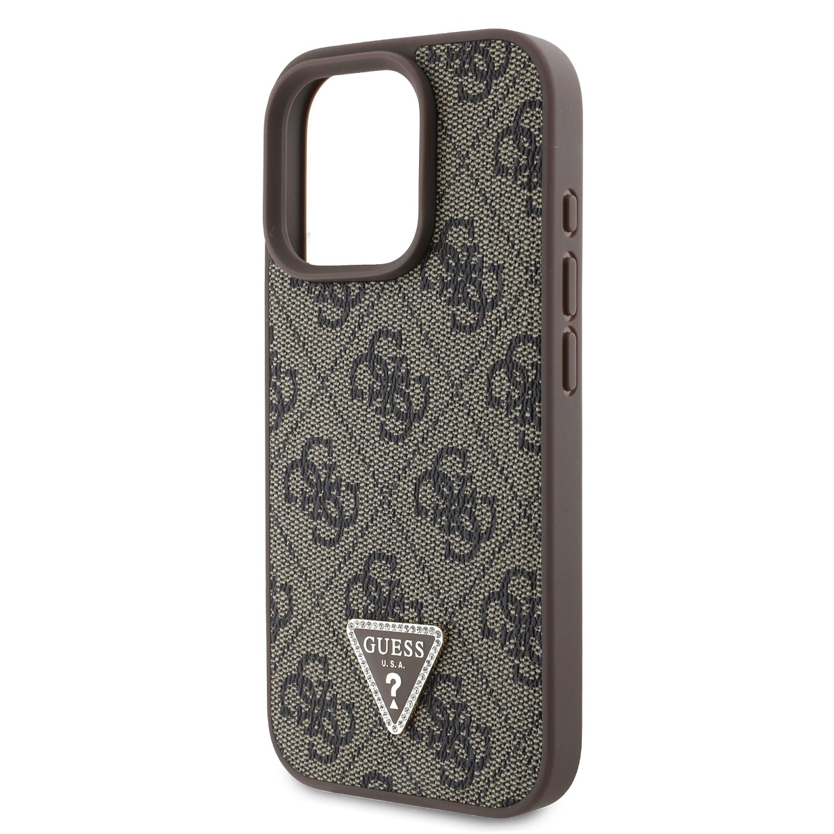 GUESS Калъф Apple iPhone 16 Pro, PU 4G Strass Triangle Metal Logo, кафяв - GUHCP16LP4TDPW - Image 4