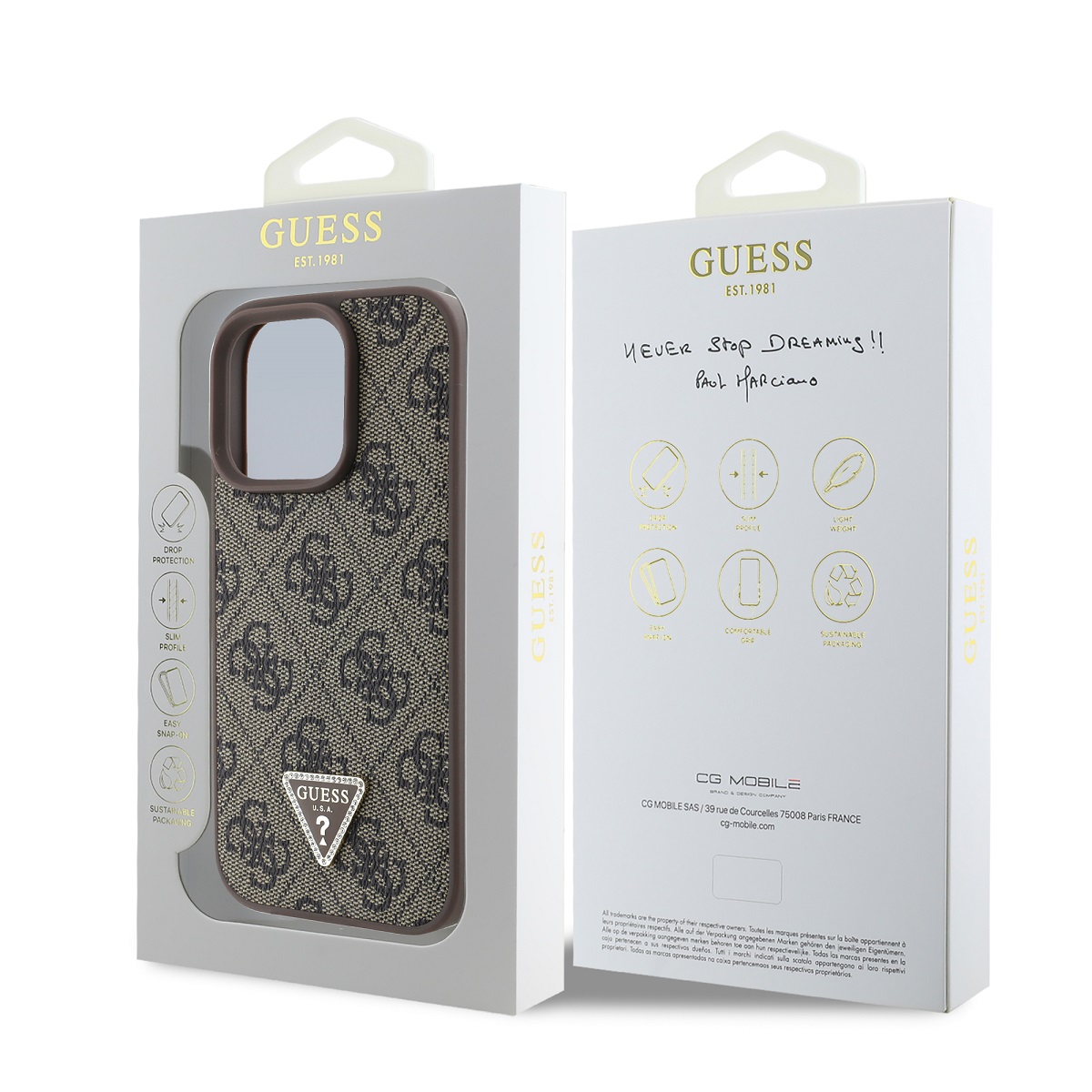GUESS Калъф Apple iPhone 16 Pro, PU 4G Strass Triangle Metal Logo, кафяв - GUHCP16LP4TDPW - Image 6