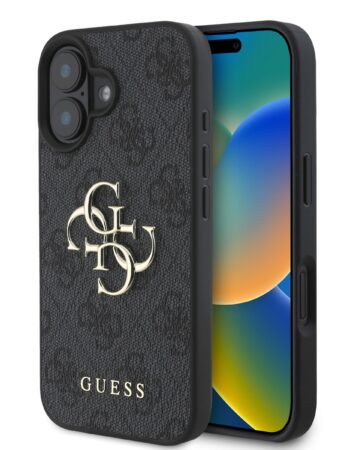 GUESS Калъф Apple iPhone 16, PU 4G Metal Logo, сив - GUHCP16S4GMGGR