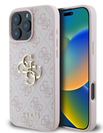 GUESS Калъф Apple iPhone 16 Pro Max, PU 4G Metal Logo, розов - GUHCP16X4GMGPI