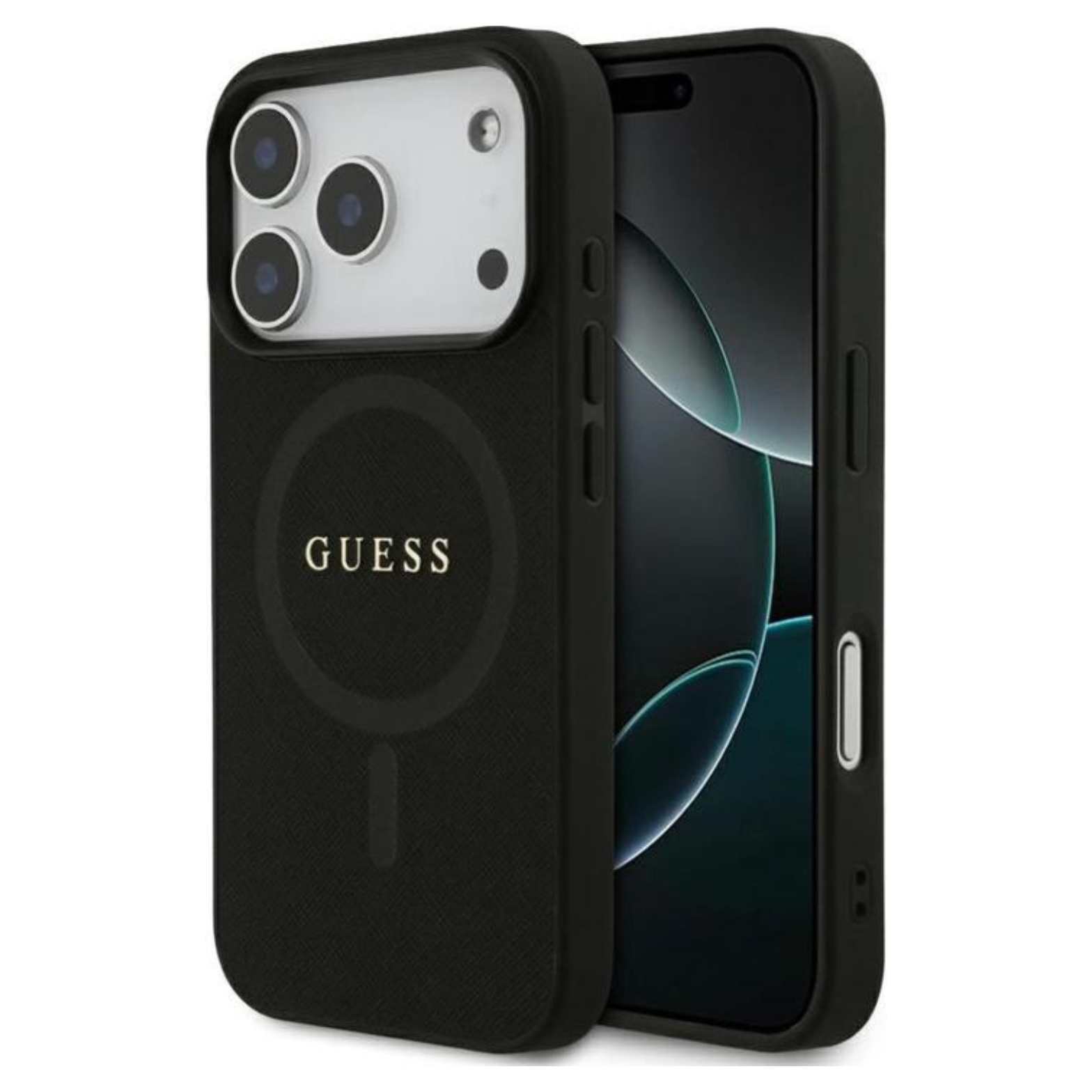 GUESS Калъф Apple iPhone 17 Pro, Saffiano Classic Logo MagSafe, черен - GUHMP17LPSAHMCK