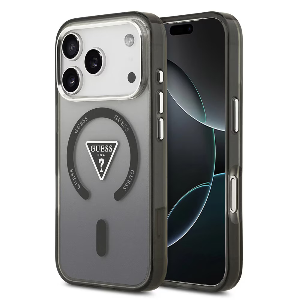 GUESS Калъф Apple iPhone 17 Pro, IML Gradient Triangle Logo MagSafe, черен - GUHMP17LHGTMLCGK