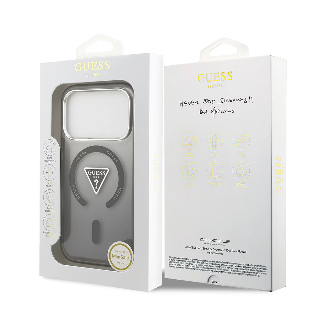 GUESS Калъф Apple iPhone 17 Pro, IML Gradient Triangle Logo MagSafe, черен - GUHMP17LHGTMLCGK