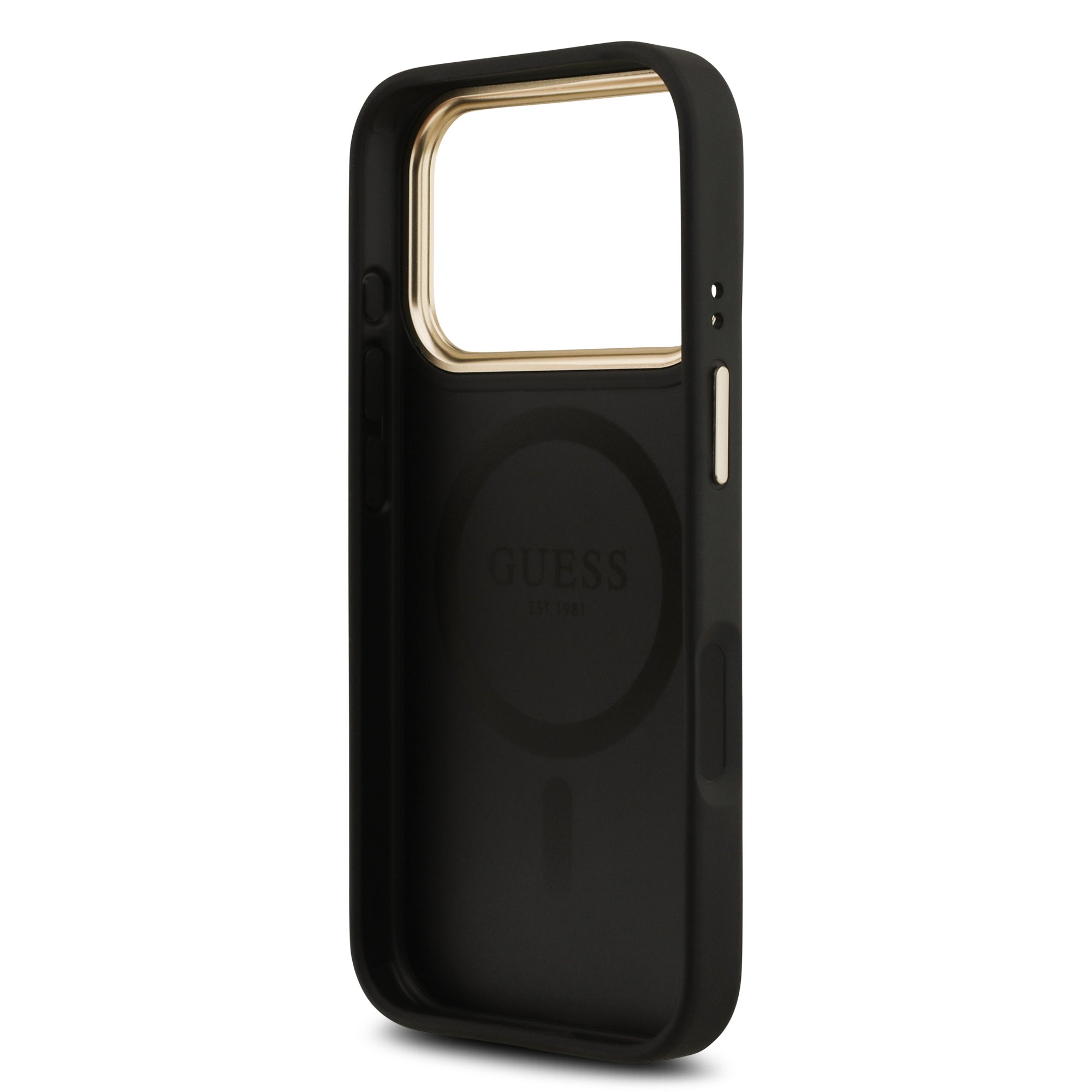 GUESS Калъф Apple iPhone 17 Pro, PU Leather 4G Gold Frame MagSafe, черен - GUHMP17LP4MSEGCK
